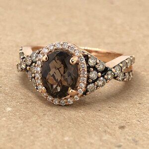LeVian 14K Rose Gold Oval Le Vian Halo Chocolate Quartz & Diamonds Ring $2,800